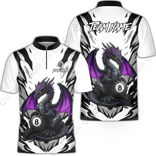 Customized Billiards Stand Collar Quarter-Zip Short Sleeve Jersey, Personalized Baby Dragon 8 Ball Jersey Gift For Billiard Players