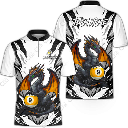 Customized Billiards Stand Collar Quarter-Zip Short Sleeve Jersey, Personalized Baby Dragon 9 Ball Jersey Gift For Billiard Players