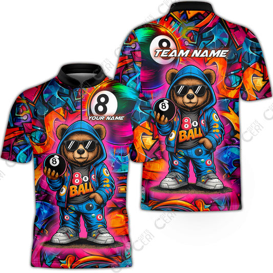 Customized 8 Ball Pool Stand Collar Quarter-Zip Short Sleeve Jersey, Billiard 8-Ball Street Legend, Billiards Jerseys