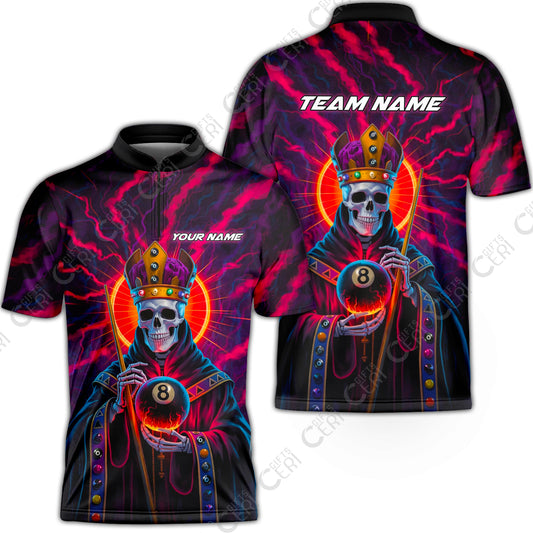 Customized 8 Ball Pool Stand Collar Quarter-Zip Short Sleeve Jersey, Billiard 8-Ball Necromancer, Billiards Jerseys