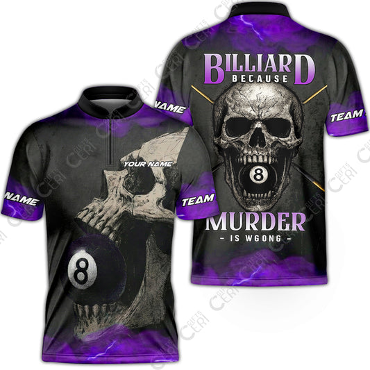 Customized Billiards Stand Collar Quarter-Zip Short Sleeve Jersey, Personalized Death Break 8 Ball Jersey Gift For Billiard Players