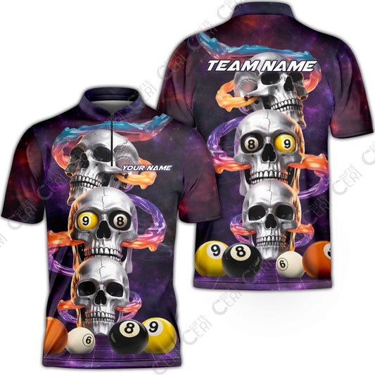 Customized 8 Ball Pool Stand Collar Quarter-Zip Short Sleeve Jersey, Billiards 8-Ball Galaxy Reaper, Billiards Jerseys