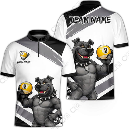 Customized Billiards Stand Collar Quarter-Zip Short Sleeve Jersey, Personalized Pitbull 9 Ball Jersey Gift For Billiard Players