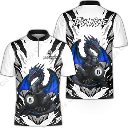 Customized Billiards Stand Collar Quarter-Zip Short Sleeve Jersey, Personalized Baby Dragon 8 Ball Jersey Gift For Billiard Players