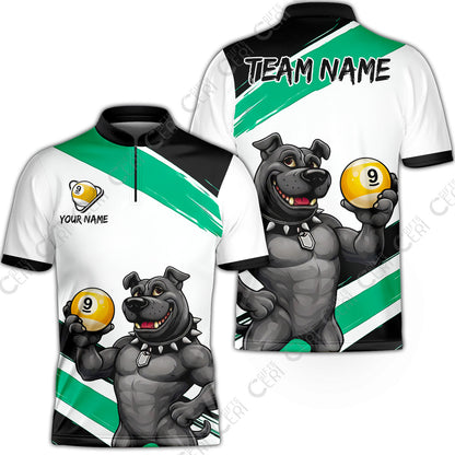 Customized Billiards Stand Collar Quarter-Zip Short Sleeve Jersey, Personalized Pitbull 9 Ball Jersey Gift For Billiard Players