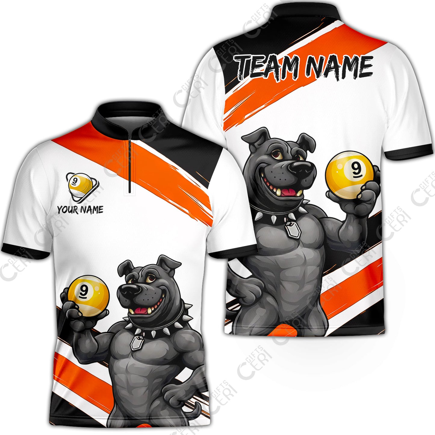 Customized Billiards Stand Collar Quarter-Zip Short Sleeve Jersey, Personalized Pitbull 9 Ball Jersey Gift For Billiard Players