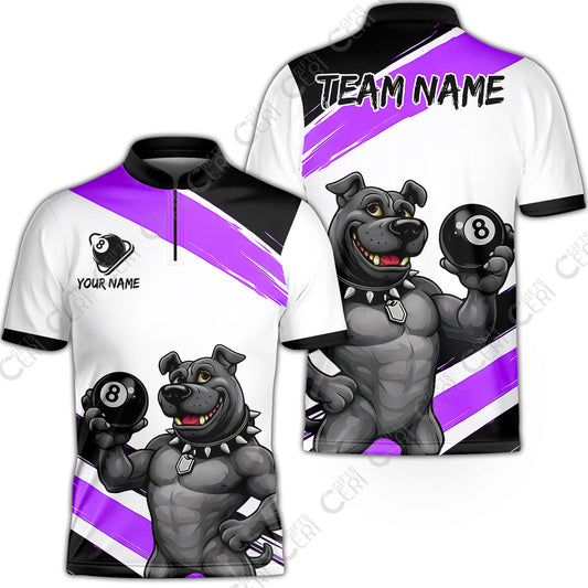 Customized Billiards Stand Collar Quarter-Zip Short Sleeve Jersey, Personalized Pitbull 8 Ball Jersey Gift For Billiard Players