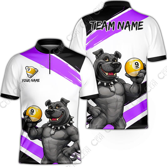 Customized Billiards Stand Collar Quarter-Zip Short Sleeve Jersey, Personalized Pitbull 9 Ball Jersey Gift For Billiard Players