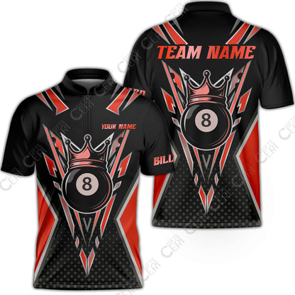 Customized 8 Ball Pool Stand Collar Quarter-Zip Short Sleeve Jersey, Billiard 8-Ball Crown, Billiard Jerseys