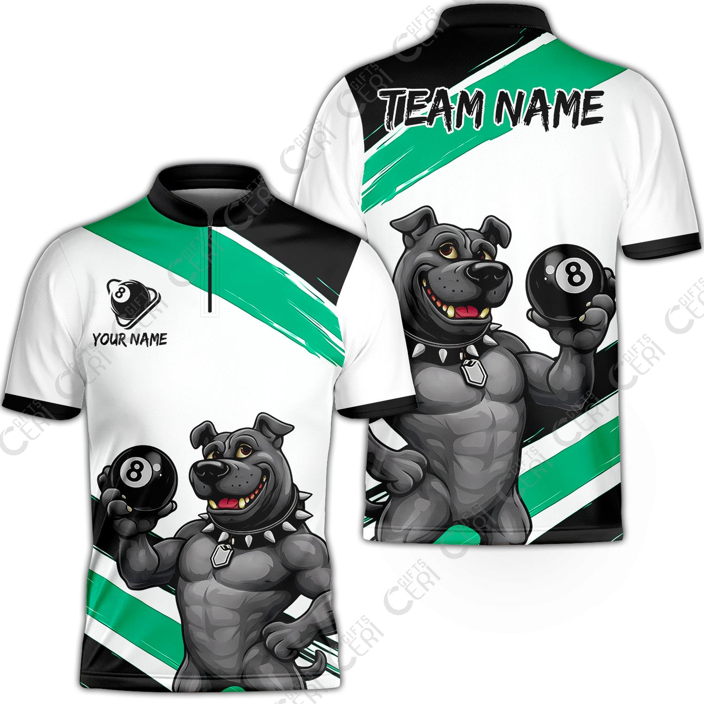 Customized Billiards Stand Collar Quarter-Zip Short Sleeve Jersey, Personalized Pitbull 8 Ball Jersey Gift For Billiard Players