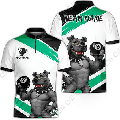 Customized Billiards Stand Collar Quarter-Zip Short Sleeve Jersey, Personalized Pitbull 8 Ball Jersey Gift For Billiard Players