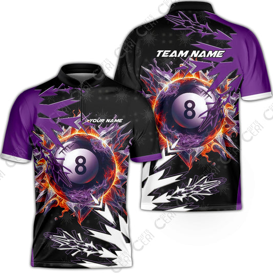 Customized Billiards Stand Collar Quarter-Zip Short Sleeve Jersey, Personalized Frostfire 8 Ball Jersey Gift For Billiard Players