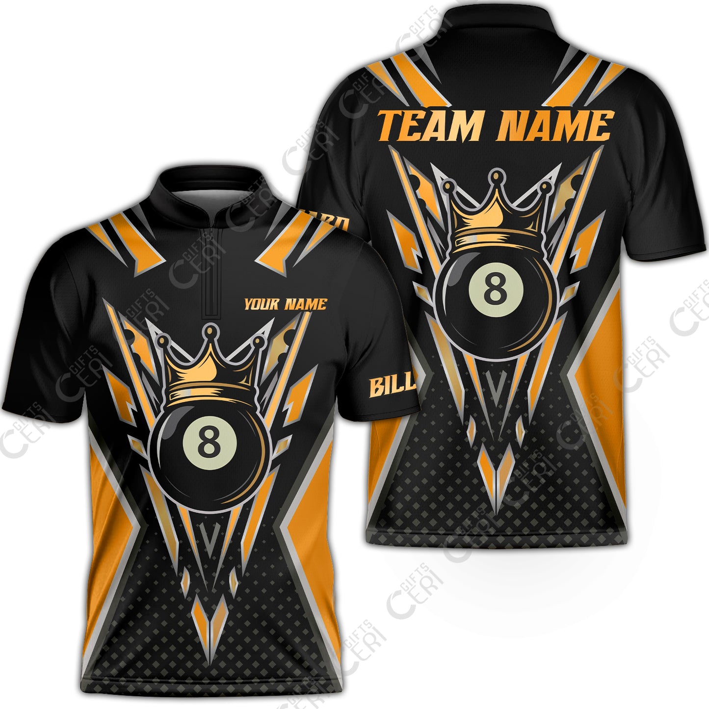 Customized 8 Ball Pool Stand Collar Quarter-Zip Short Sleeve Jersey, Billiard 8-Ball Crown, Billiard Jerseys