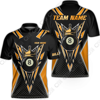 Customized 8 Ball Pool Stand Collar Quarter-Zip Short Sleeve Jersey, Billiard 8-Ball Crown, Billiard Jerseys