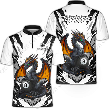 Customized Billiards Stand Collar Quarter-Zip Short Sleeve Jersey, Personalized Baby Dragon 8 Ball Jersey Gift For Billiard Players