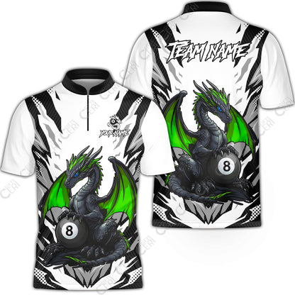 Customized Billiards Stand Collar Quarter-Zip Short Sleeve Jersey, Personalized Baby Dragon 8 Ball Jersey Gift For Billiard Players