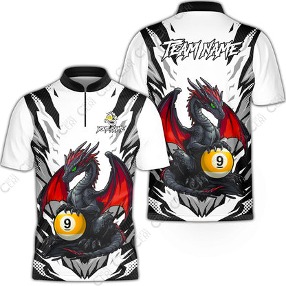Customized Billiards Stand Collar Quarter-Zip Short Sleeve Jersey, Personalized Baby Dragon 9 Ball Jersey Gift For Billiard Players