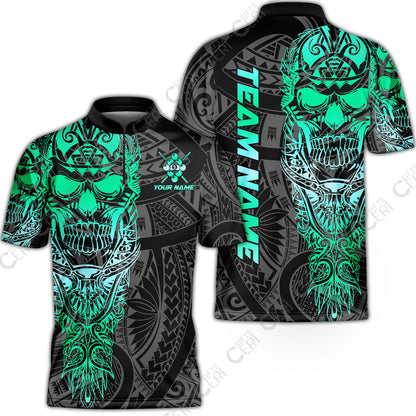 Customized 9 Ball Pool Stand Collar Quarter-Zip Short Sleeve Jersey, 9-Ball Billiard Ethnic Tribal Style Pattern, Billiards Jerseys