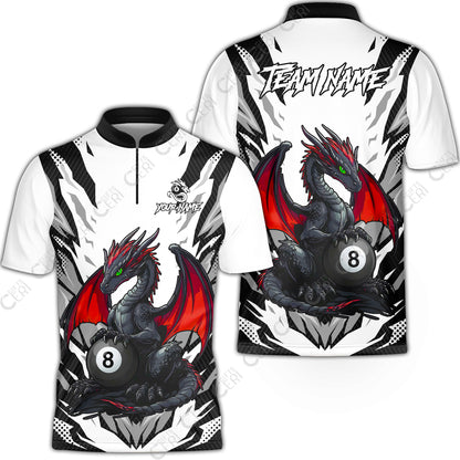 Customized Billiards Stand Collar Quarter-Zip Short Sleeve Jersey, Personalized Baby Dragon 8 Ball Jersey Gift For Billiard Players