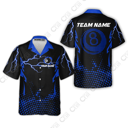 Customized Billiards Hawaiian Shirt, Lightning Graphics With Dots 8 Ball Pool Jersey