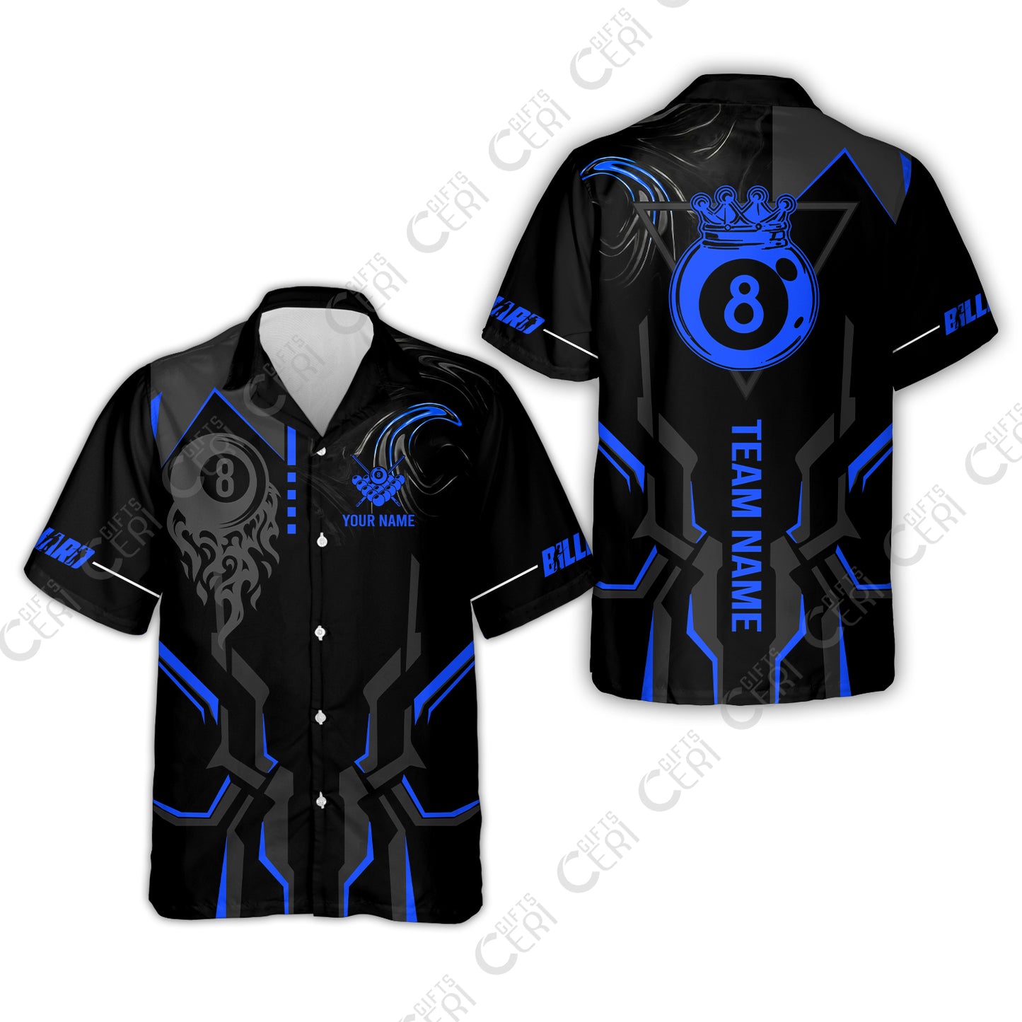 Customized 8 Ball Pool Hawaiian Shirt, 8-Ball Liquid Effect Smoke, Billiard Jerseys