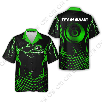 Customized Billiards Hawaiian Shirt, Lightning Graphics With Dots 8 Ball Pool Jersey