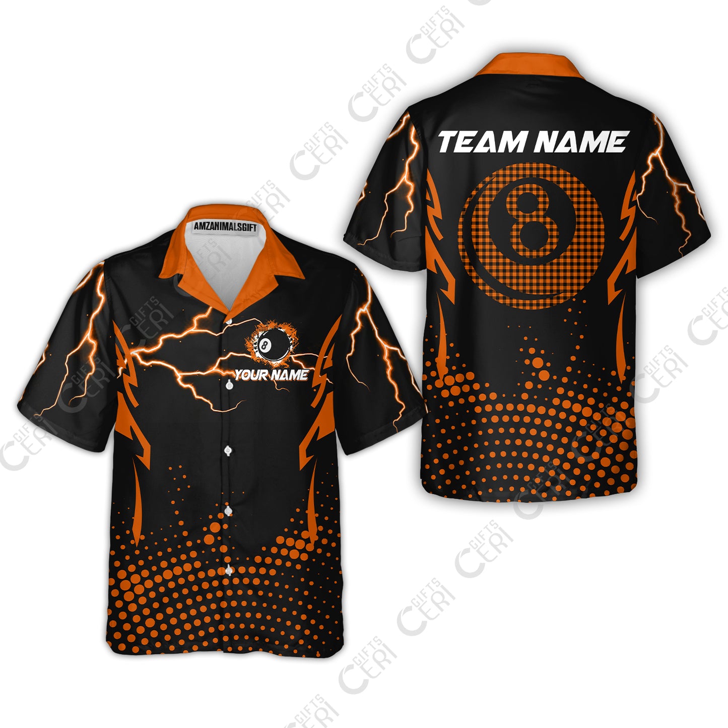 Customized Billiards Hawaiian Shirt, Lightning Graphics With Dots 8 Ball Pool Jersey