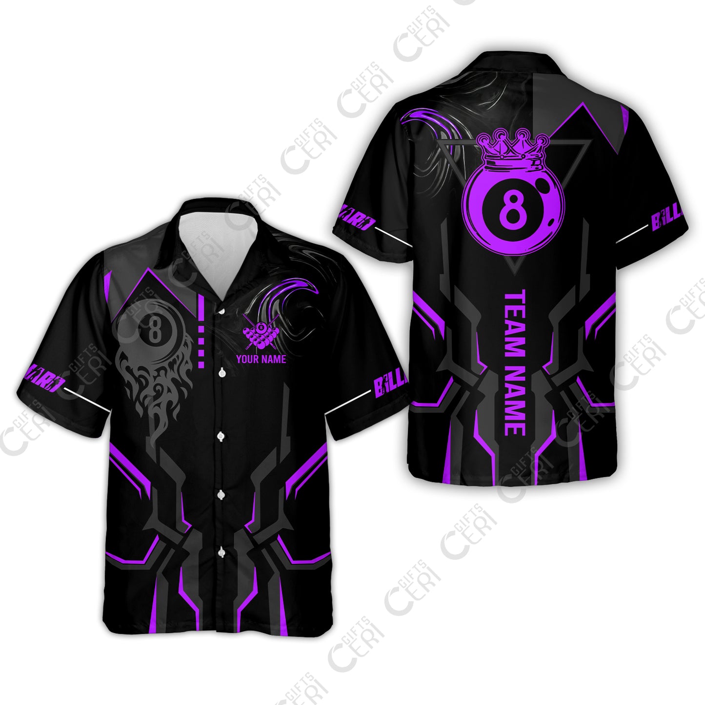 Customized 8 Ball Pool Hawaiian Shirt, 8-Ball Liquid Effect Smoke, Billiard Jerseys