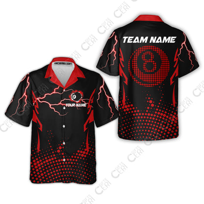 Customized Billiards Hawaiian Shirt, Lightning Graphics With Dots 8 Ball Pool Jersey