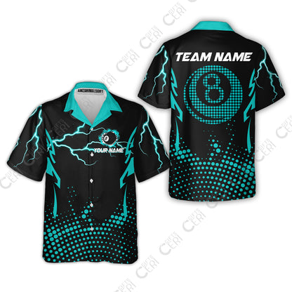 Customized Billiards Hawaiian Shirt, Lightning Graphics With Dots 8 Ball Pool Jersey