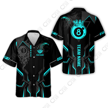 Customized 8 Ball Pool Hawaiian Shirt, 8-Ball Liquid Effect Smoke, Billiard Jerseys