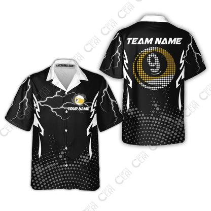 Customized Billiards Hawaiian Shirt, Lightning Graphics With Dots 9 Ball Pool Jersey