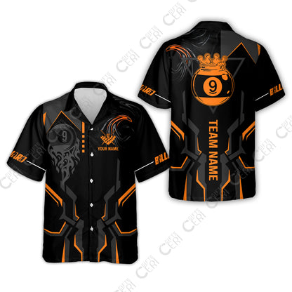 Customized 9 Ball Pool Hawaiian Shirt, 9-Ball Liquid Effect Smoke, Billiard Jerseys