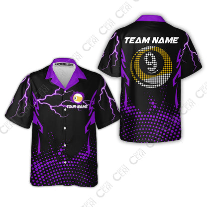 Customized Billiards Hawaiian Shirt, Lightning Graphics With Dots 9 Ball Pool Jersey