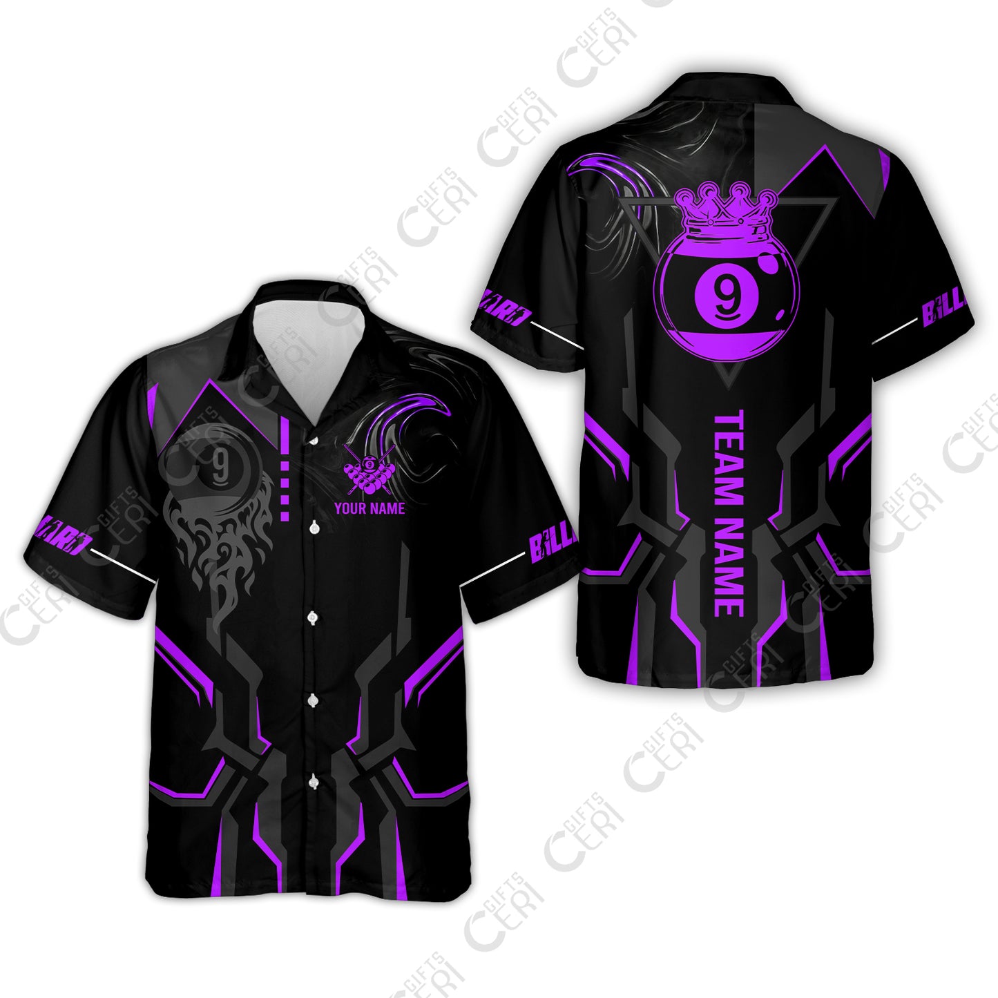 Customized 9 Ball Pool Hawaiian Shirt, 9-Ball Liquid Effect Smoke, Billiard Jerseys