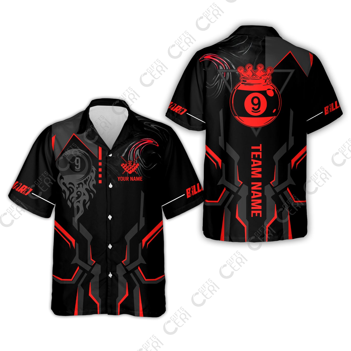 Customized 9 Ball Pool Hawaiian Shirt, 9-Ball Liquid Effect Smoke, Billiard Jerseys