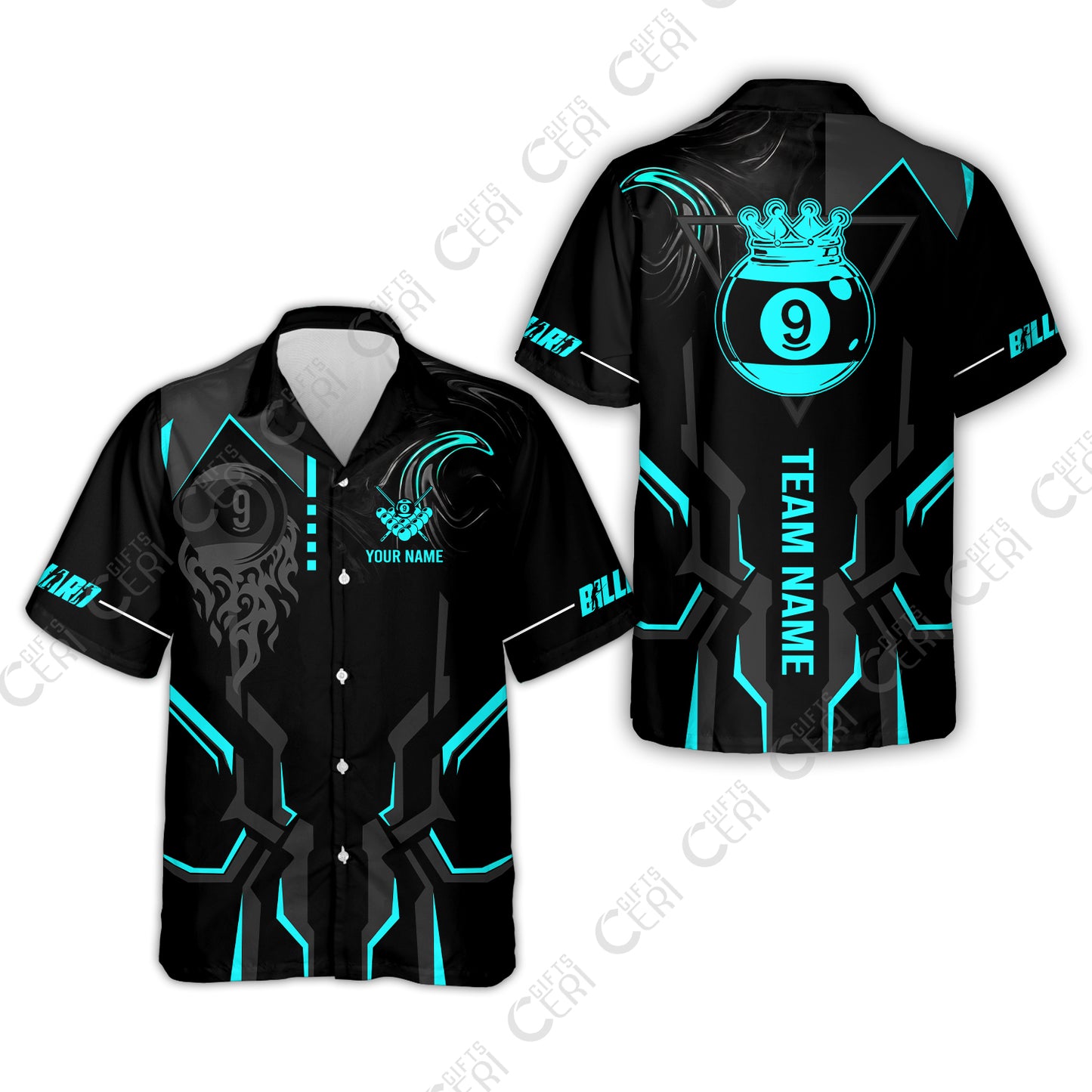 Customized 9 Ball Pool Hawaiian Shirt, 9-Ball Liquid Effect Smoke, Billiard Jerseys