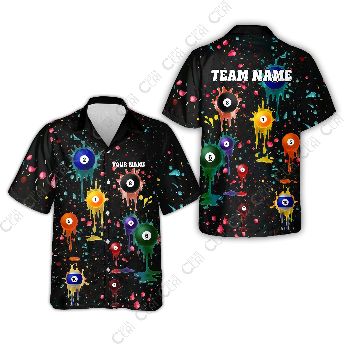 Customized 8 Ball Pool Hawaiian Shirt, Billiards 8-Ball Colorful Paint-Splash, Billiards Jerseys