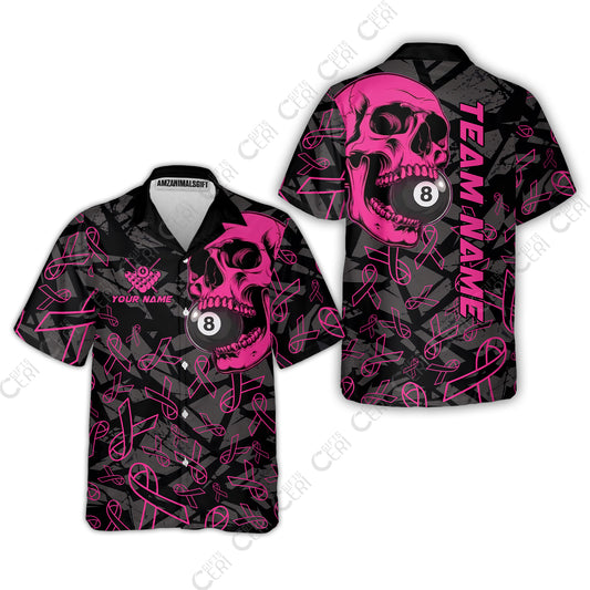Customized 8 Ball Pool Hawaiian Shirt, Billiard Pink Skull, Personalized Billiards Jersey