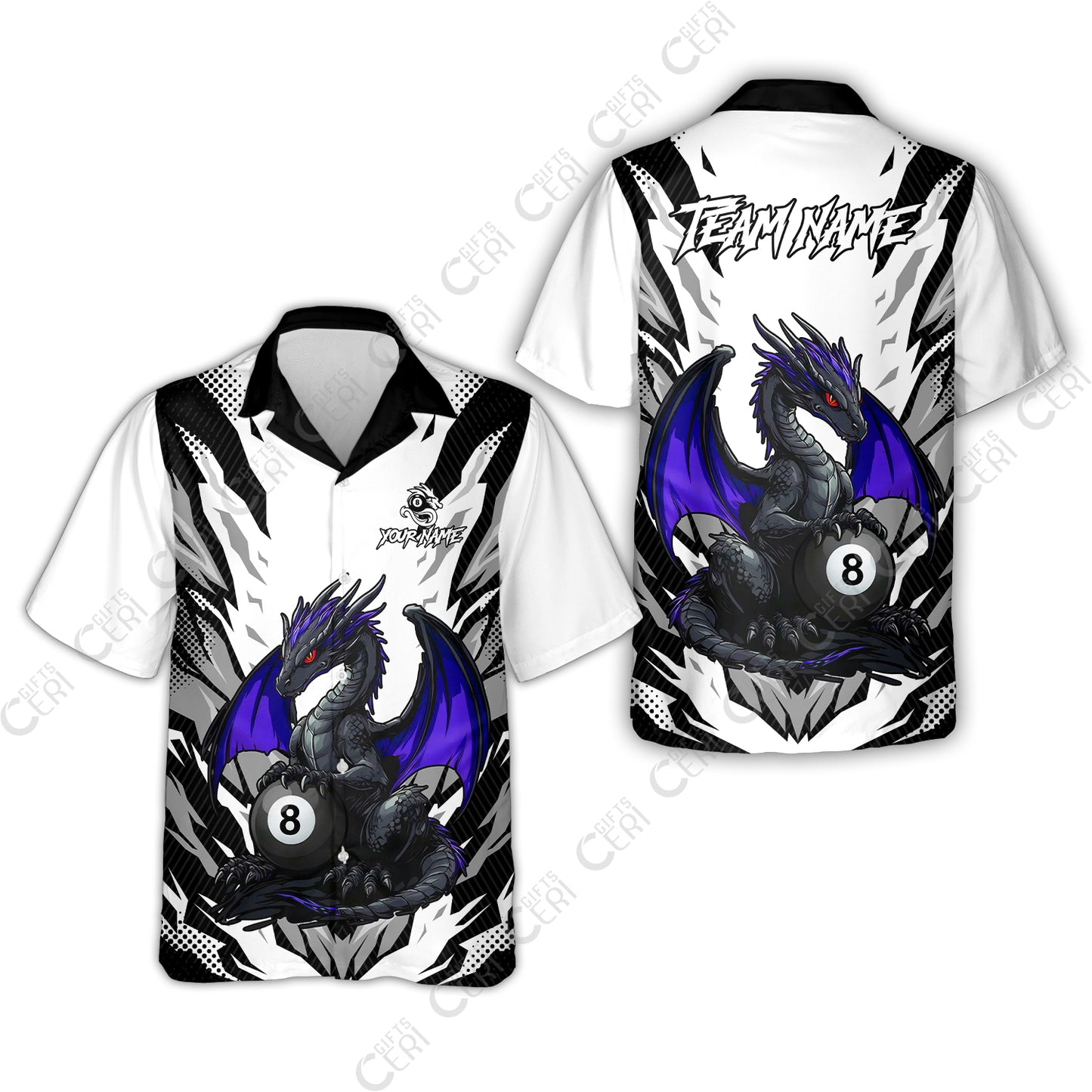 Customized Billiards Hawaiian Shirt, Personalized Baby Dragon 8 Ball Jersey Gift For Billiard Players