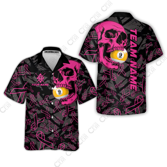 Customized 9 Ball Pool Hawaiian Shirt, Billiard Pink Skull 9-Ball, Personalized Billiards Jersey
