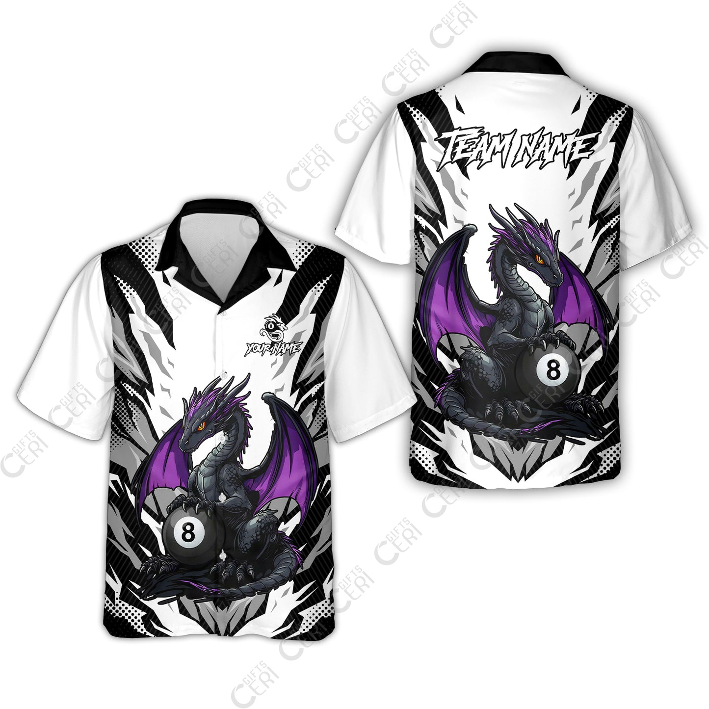 Customized Billiards Hawaiian Shirt, Personalized Baby Dragon 8 Ball Jersey Gift For Billiard Players