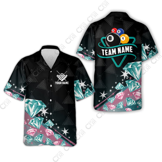 Customized 8 Ball Pool Hawaiian Shirt, Diamonds Billiard 8-Ball, Personalized Billiards Jersey