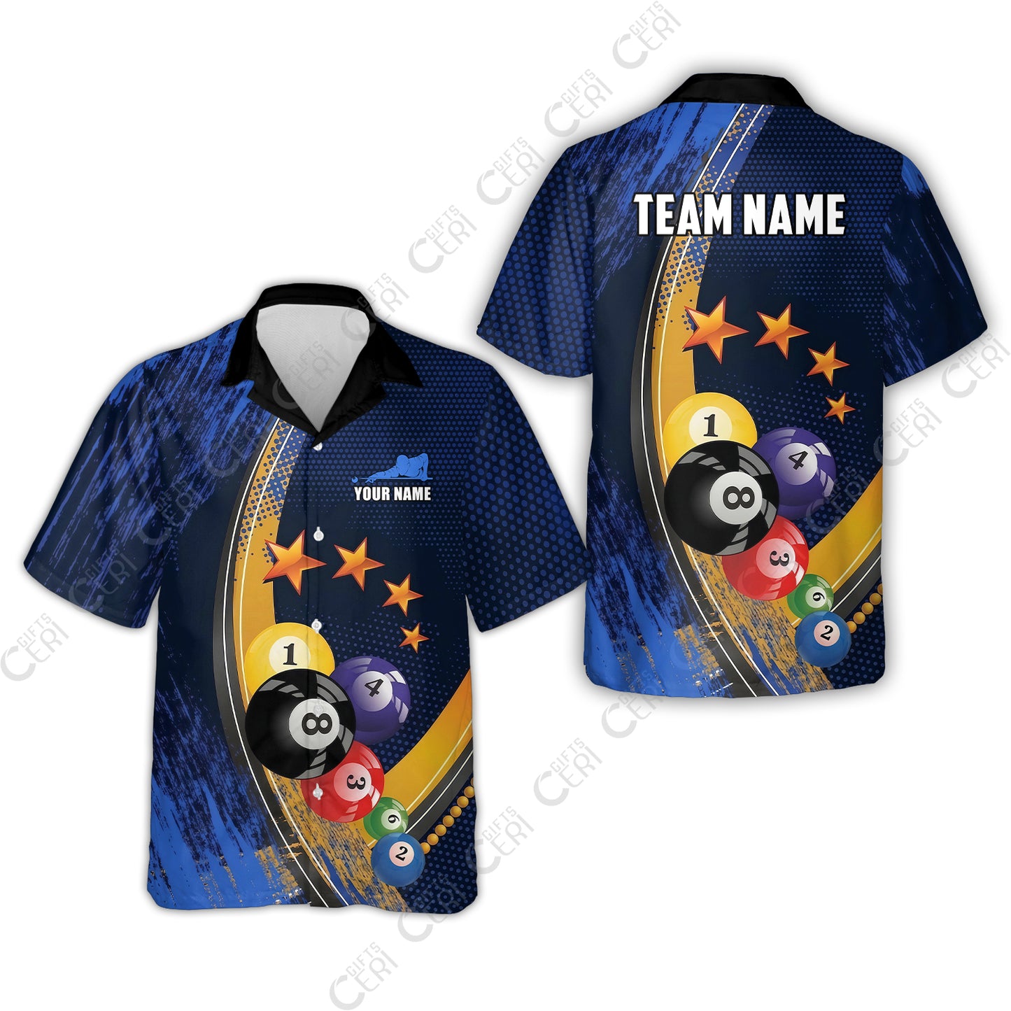 Customized 8 Ball Pool Hawaiian Shirt, Brush Paint Billiards 8-Ball, Personalized Billiards Jersey