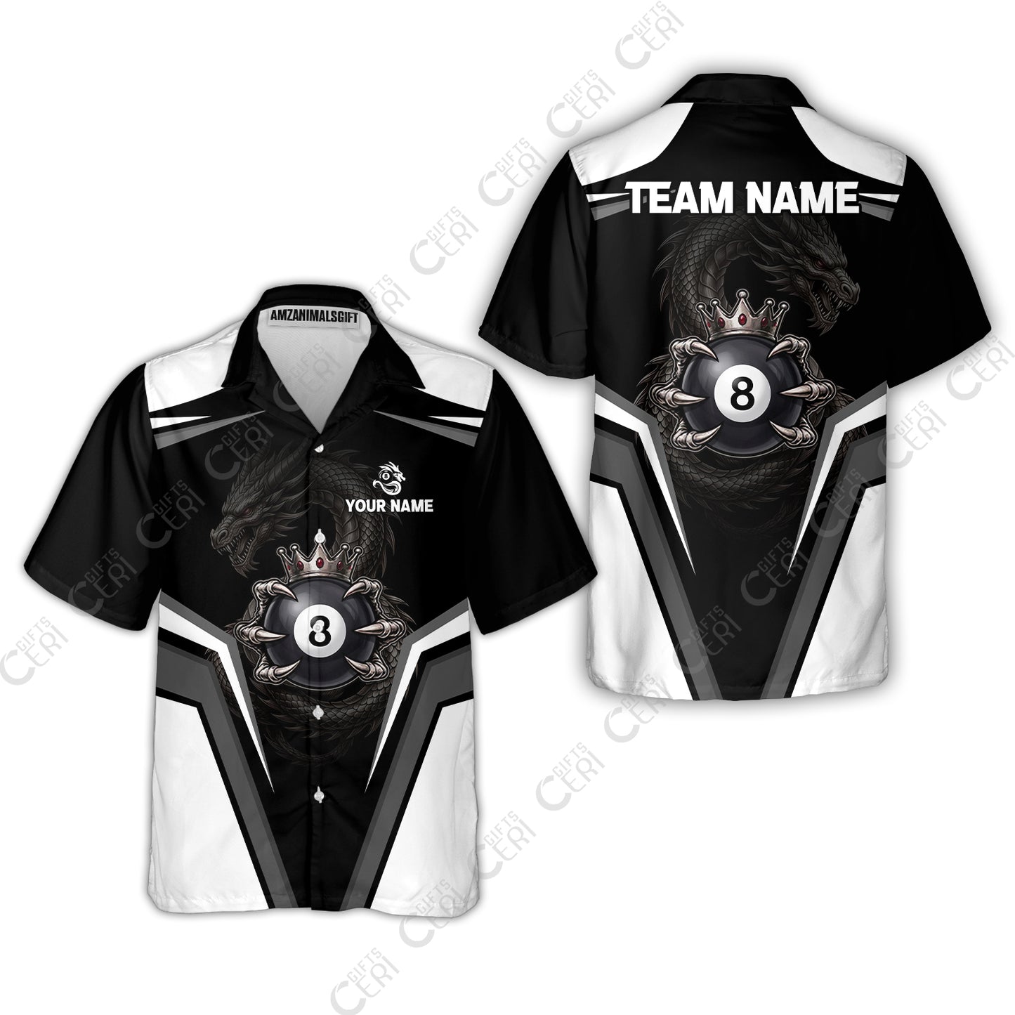 Customized 8 Ball Pool Hawaiian Shirt, Dragon's Holding 8-Ball, Personalized Billiards Jersey