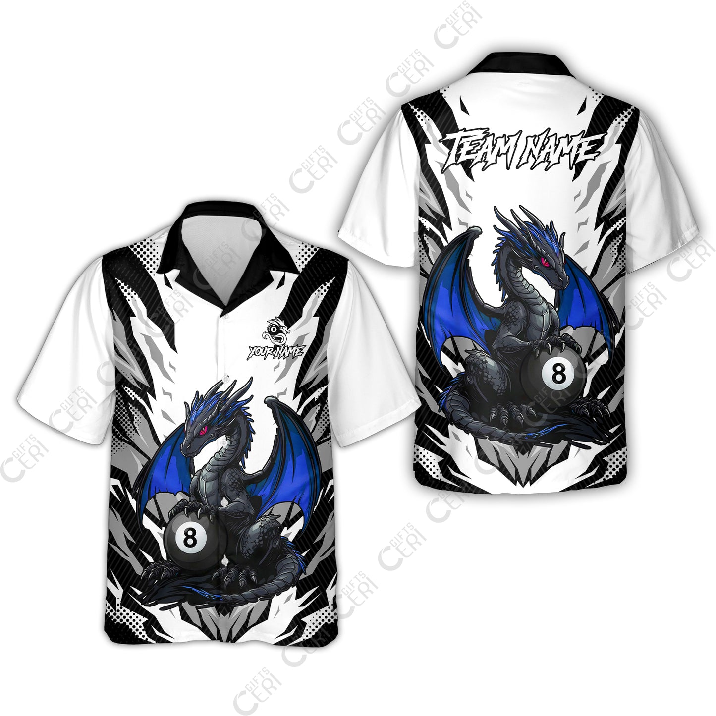 Customized Billiards Hawaiian Shirt, Personalized Baby Dragon 8 Ball Jersey Gift For Billiard Players