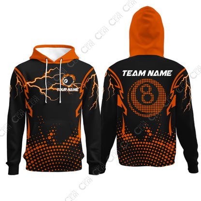Customized Billiards Hoodies, Lightning Graphics With Dots 8 Ball Pool Jersey
