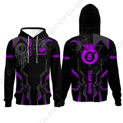 Customized 8 Ball Pool Hoodies, 8-Ball Liquid Effect Smoke, Billiard Jerseys