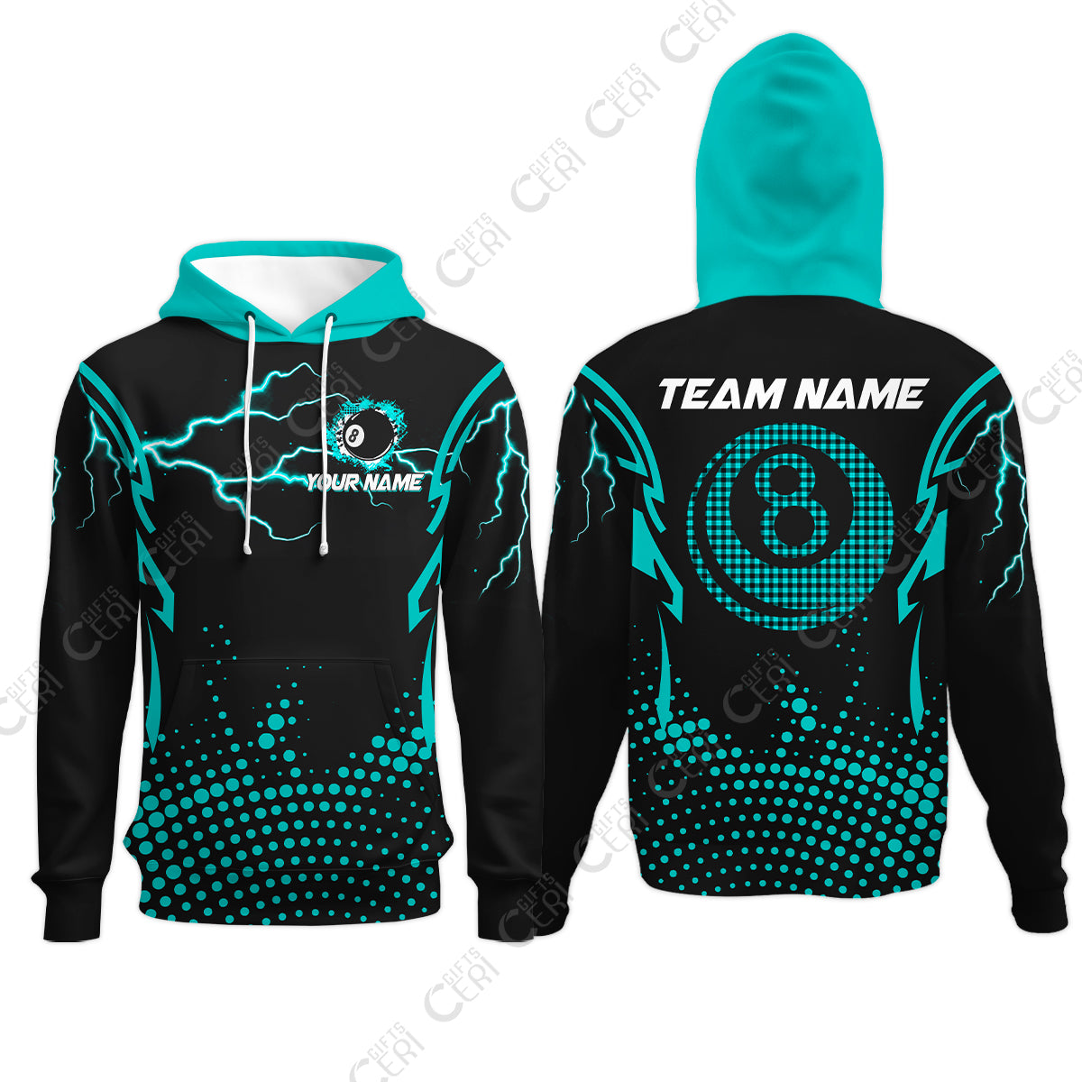 Customized Billiards Hoodies, Lightning Graphics With Dots 8 Ball Pool Jersey