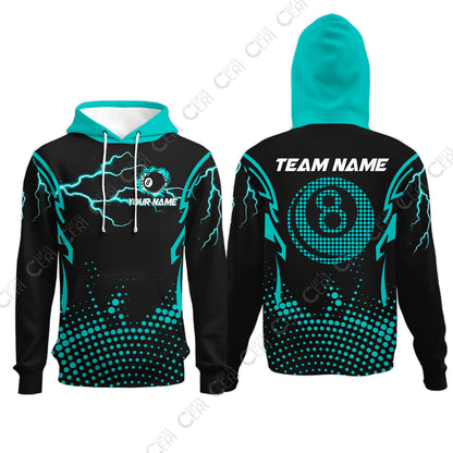 Customized Billiards Hoodies, Lightning Graphics With Dots 8 Ball Pool Jersey